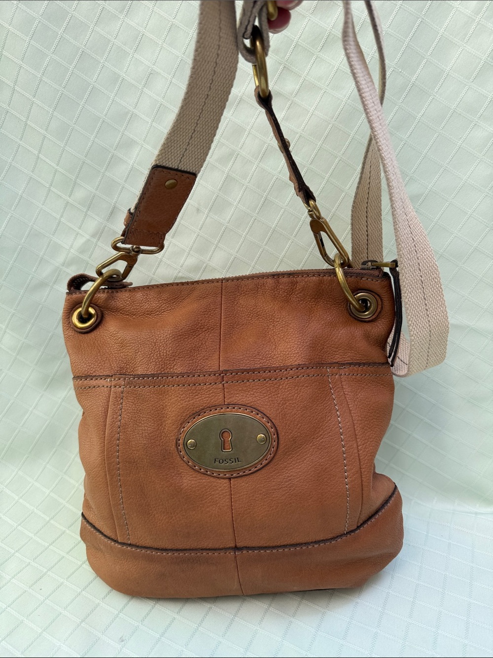 Vintage Fossil Orange/Brown Leather Crossbody Bag -Shoulder Purse
